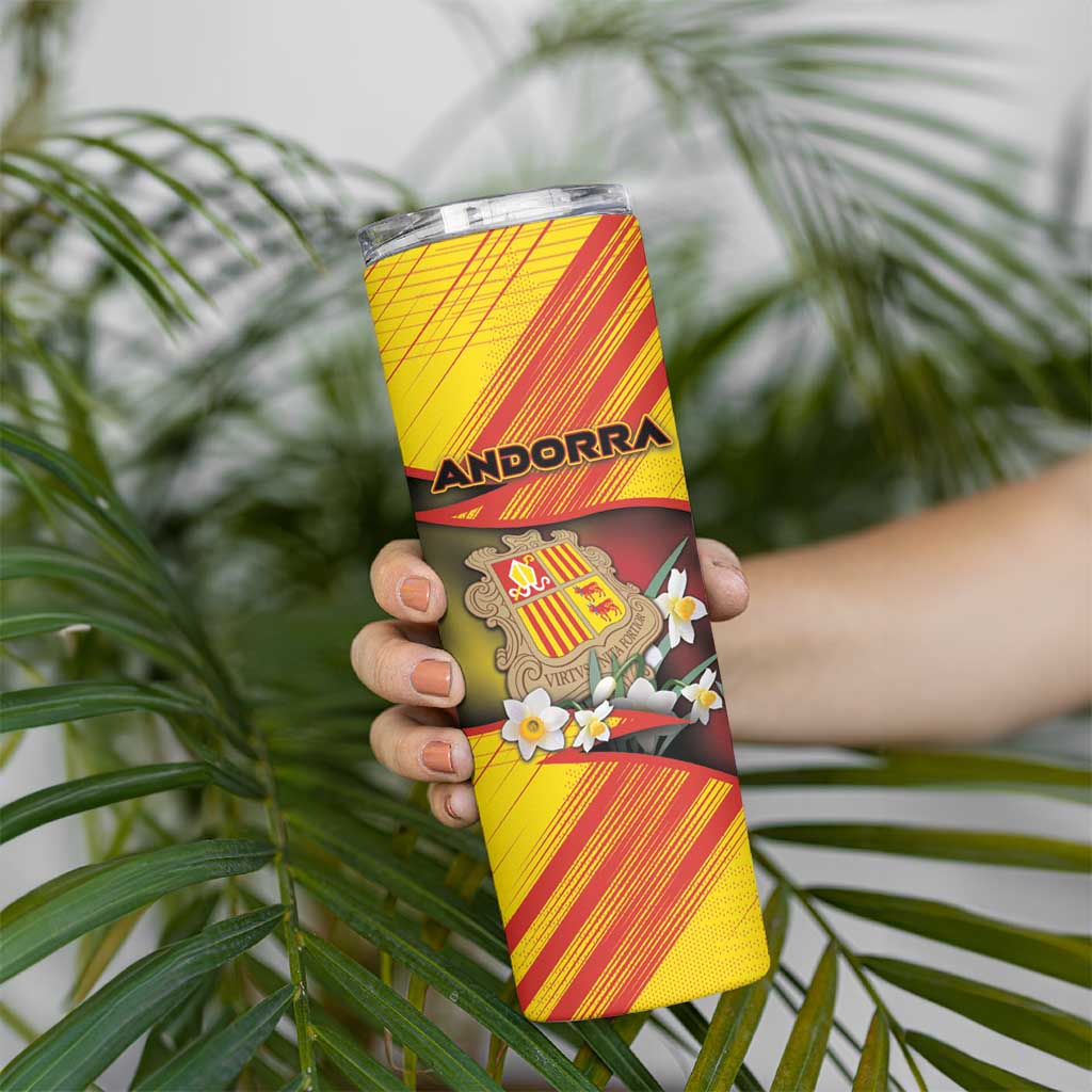 Personalized Andorra Skinny Tumbler The Grandalla Flowers With Symbol - Wonder Print Shop