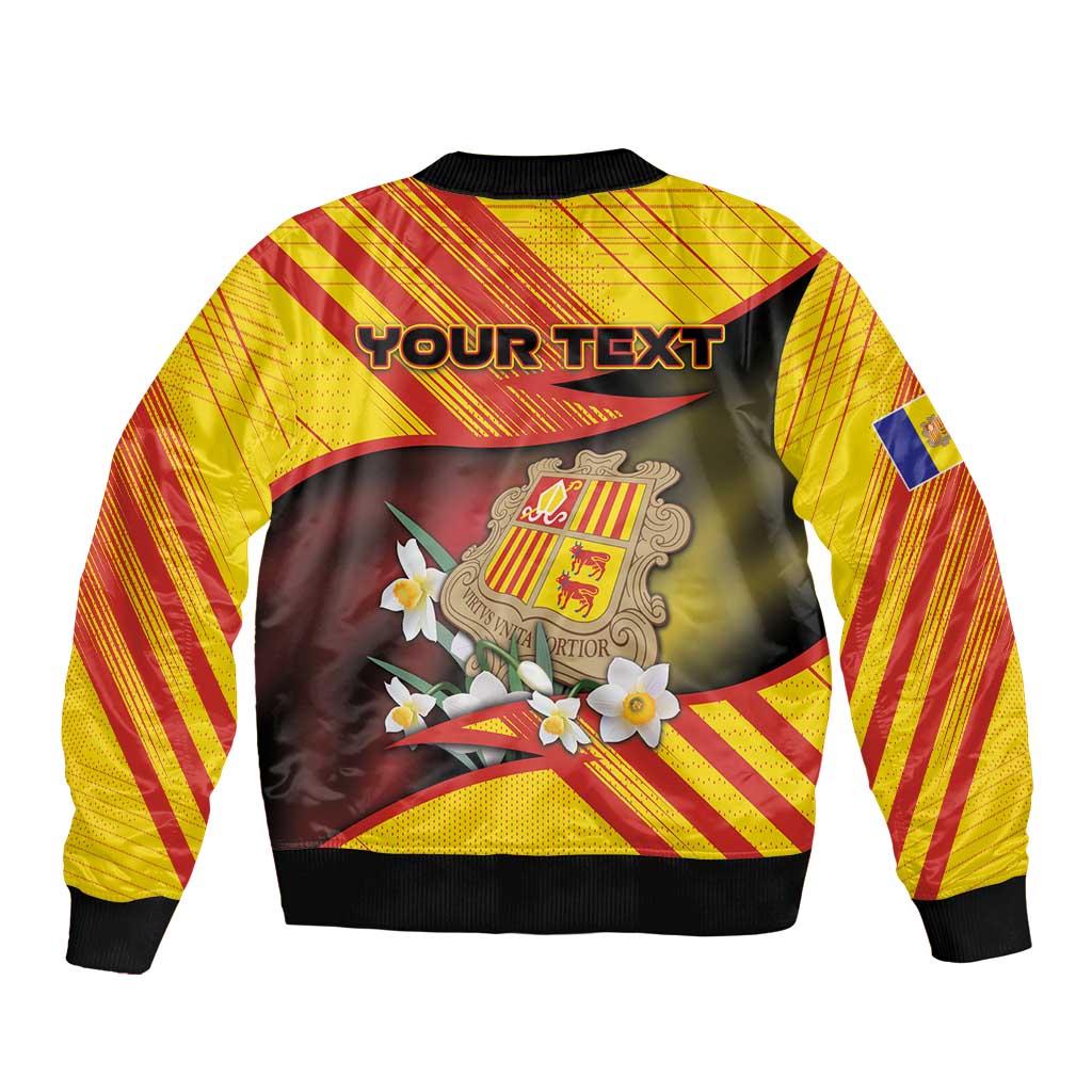 Personalized Andorra Sleeve Zip Bomber Jacket The Grandalla Flowers With Symbol - Wonder Print Shop