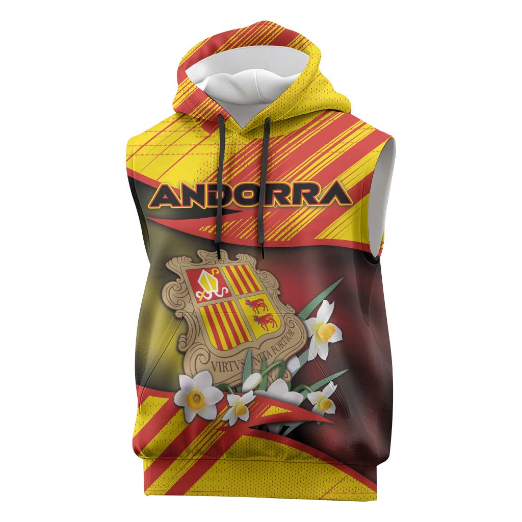 Personalized Andorra Sleeveless Hoodie The Grandalla Flowers With Symbol - Wonder Print Shop