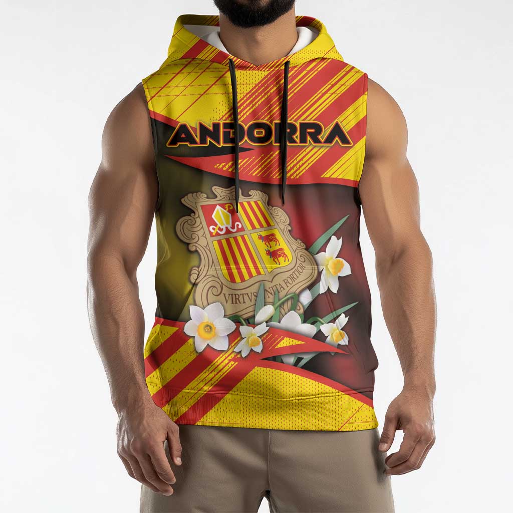 Personalized Andorra Sleeveless Hoodie The Grandalla Flowers With Symbol - Wonder Print Shop