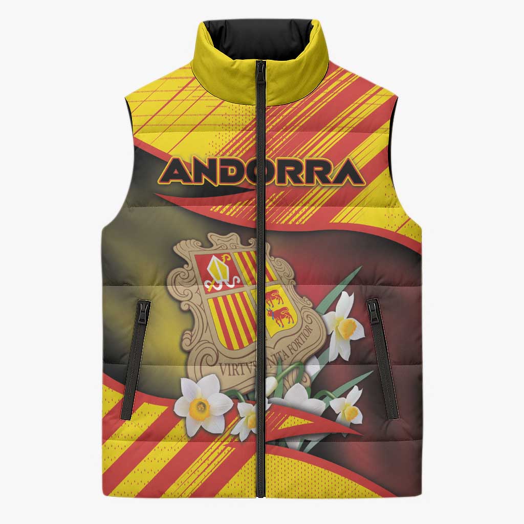 Personalized Andorra Sleeveless Puffer Jacket The Grandalla Flowers With Symbol - Wonder Print Shop