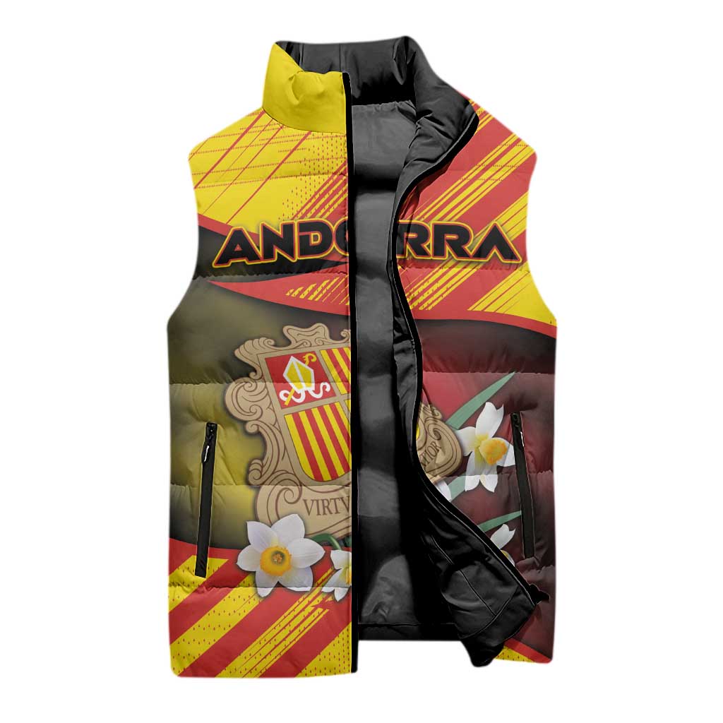 Personalized Andorra Sleeveless Puffer Jacket The Grandalla Flowers With Symbol - Wonder Print Shop