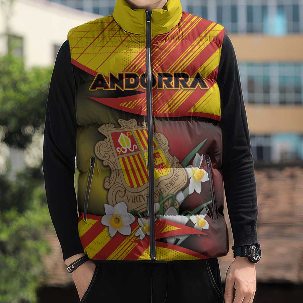 Personalized Andorra Sleeveless Puffer Jacket The Grandalla Flowers With Symbol - Wonder Print Shop