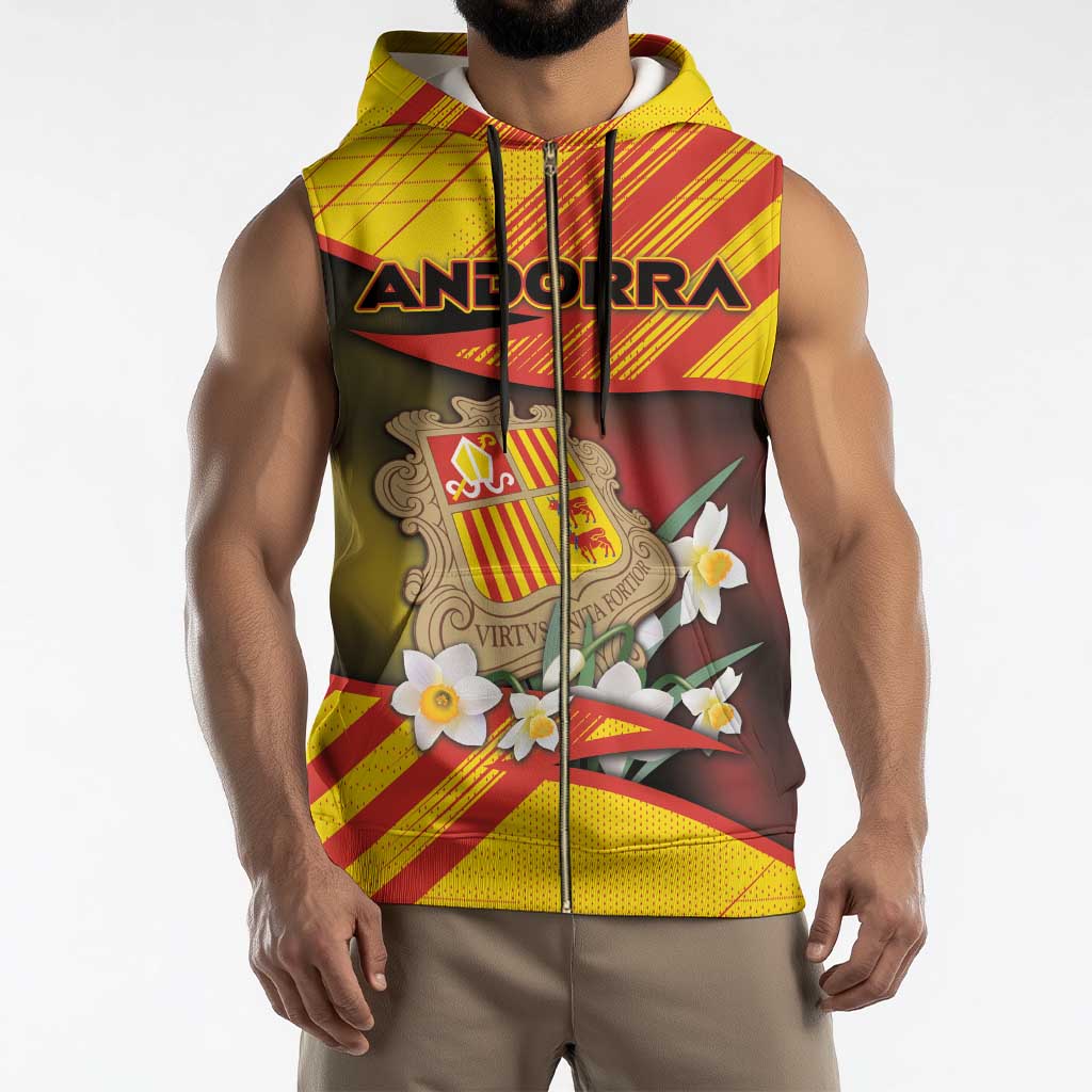 Personalized Andorra Sleeveless Zip Hoodie The Grandalla Flowers With Symbol - Wonder Print Shop