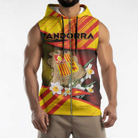 Personalized Andorra Sleeveless Zip Hoodie The Grandalla Flowers With Symbol - Wonder Print Shop