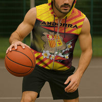 Personalized Andorra Sleeveless Zip Hoodie The Grandalla Flowers With Symbol - Wonder Print Shop