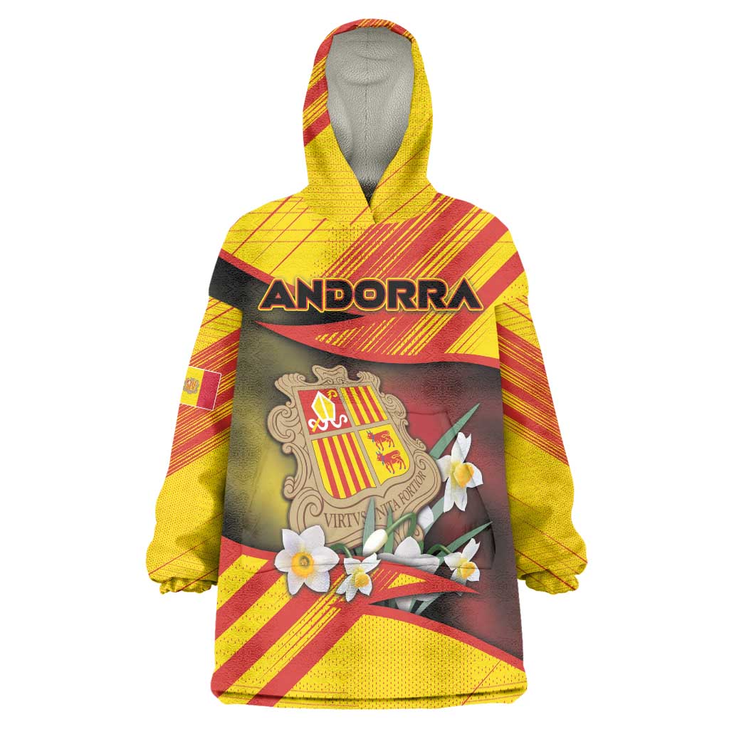 Personalized Andorra Wearable Blanket Hoodie The Grandalla Flowers With Symbol - Wonder Print Shop