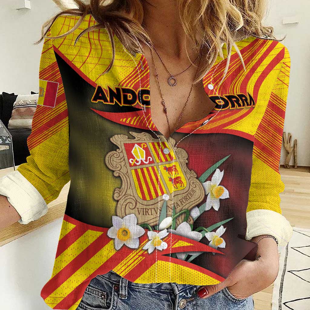 Personalized Andorra Women Casual Shirt The Grandalla Flowers With Symbol - Wonder Print Shop