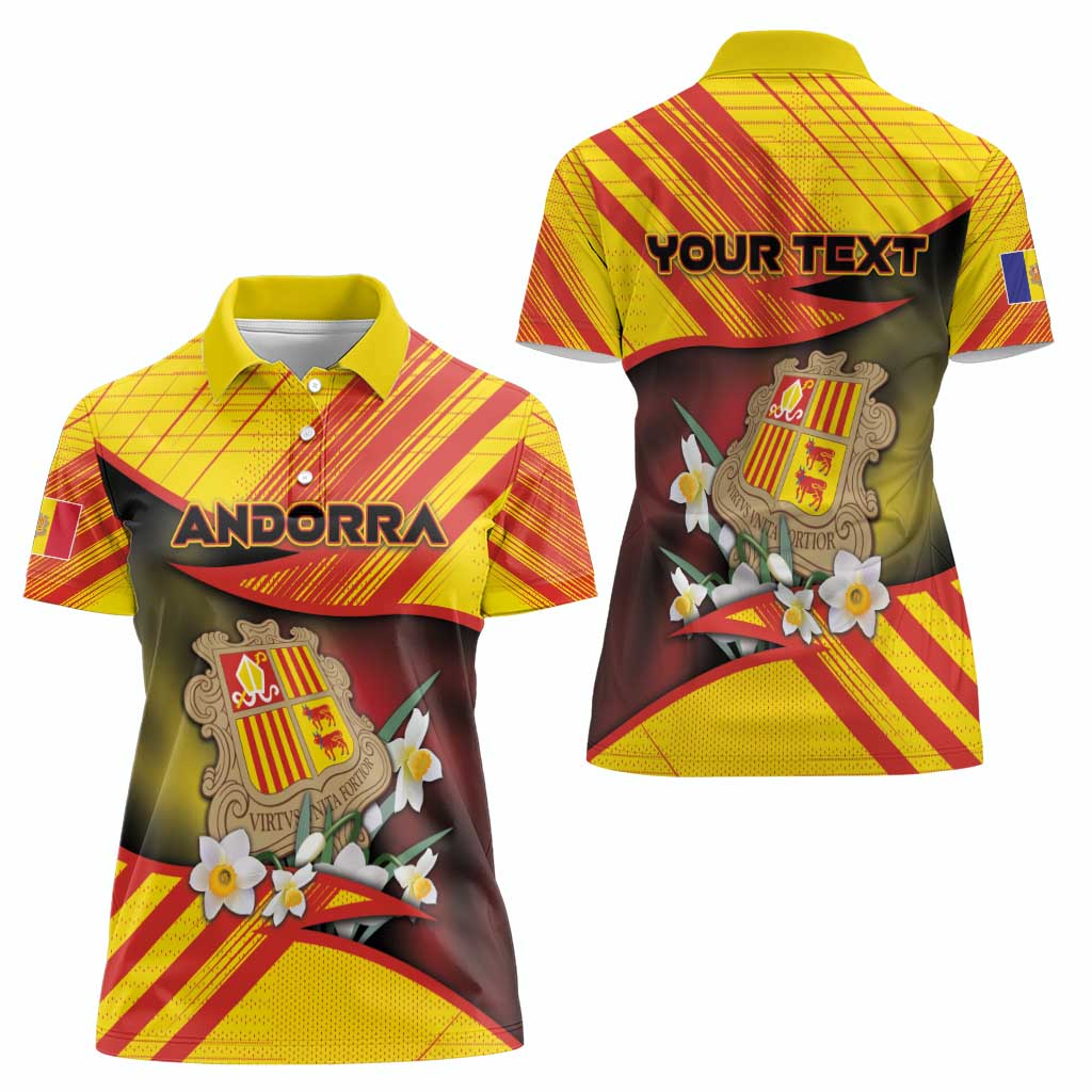 Personalized Andorra Women Polo Shirt The Grandalla Flowers With Symbol - Wonder Print Shop