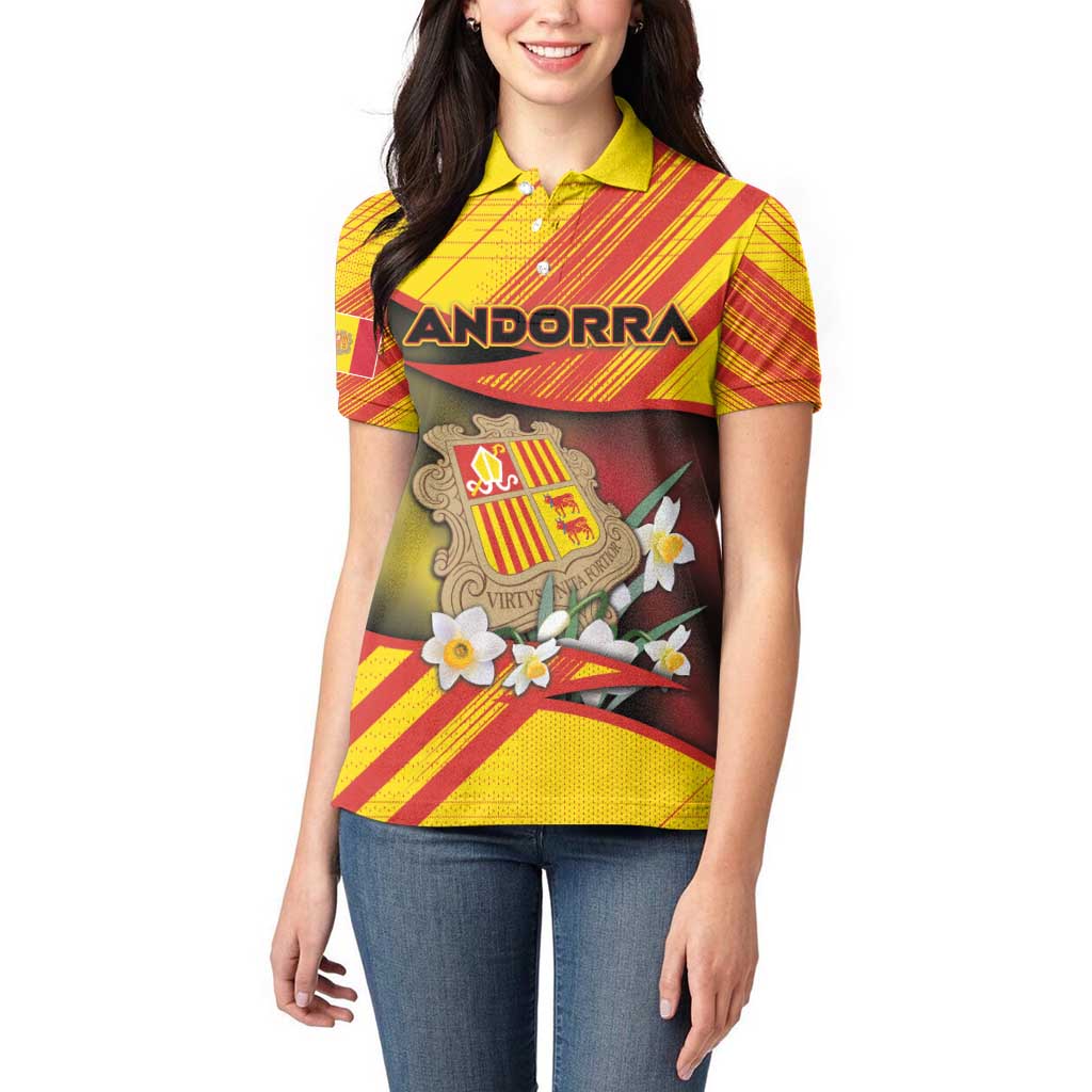 Personalized Andorra Women Polo Shirt The Grandalla Flowers With Symbol - Wonder Print Shop