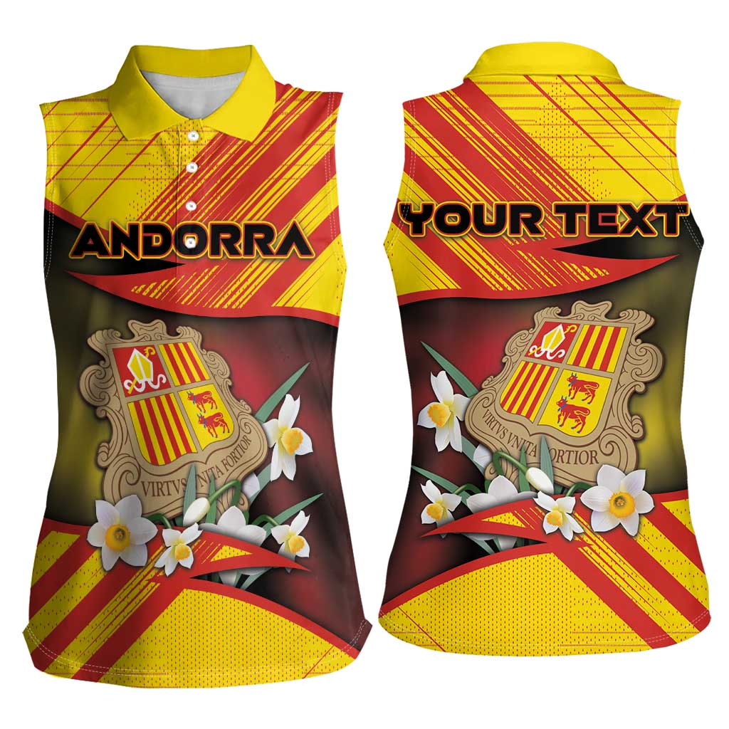 Personalized Andorra Women Sleeveless Polo Shirt The Grandalla Flowers With Symbol - Wonder Print Shop