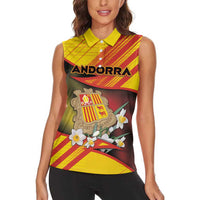 Personalized Andorra Women Sleeveless Polo Shirt The Grandalla Flowers With Symbol - Wonder Print Shop