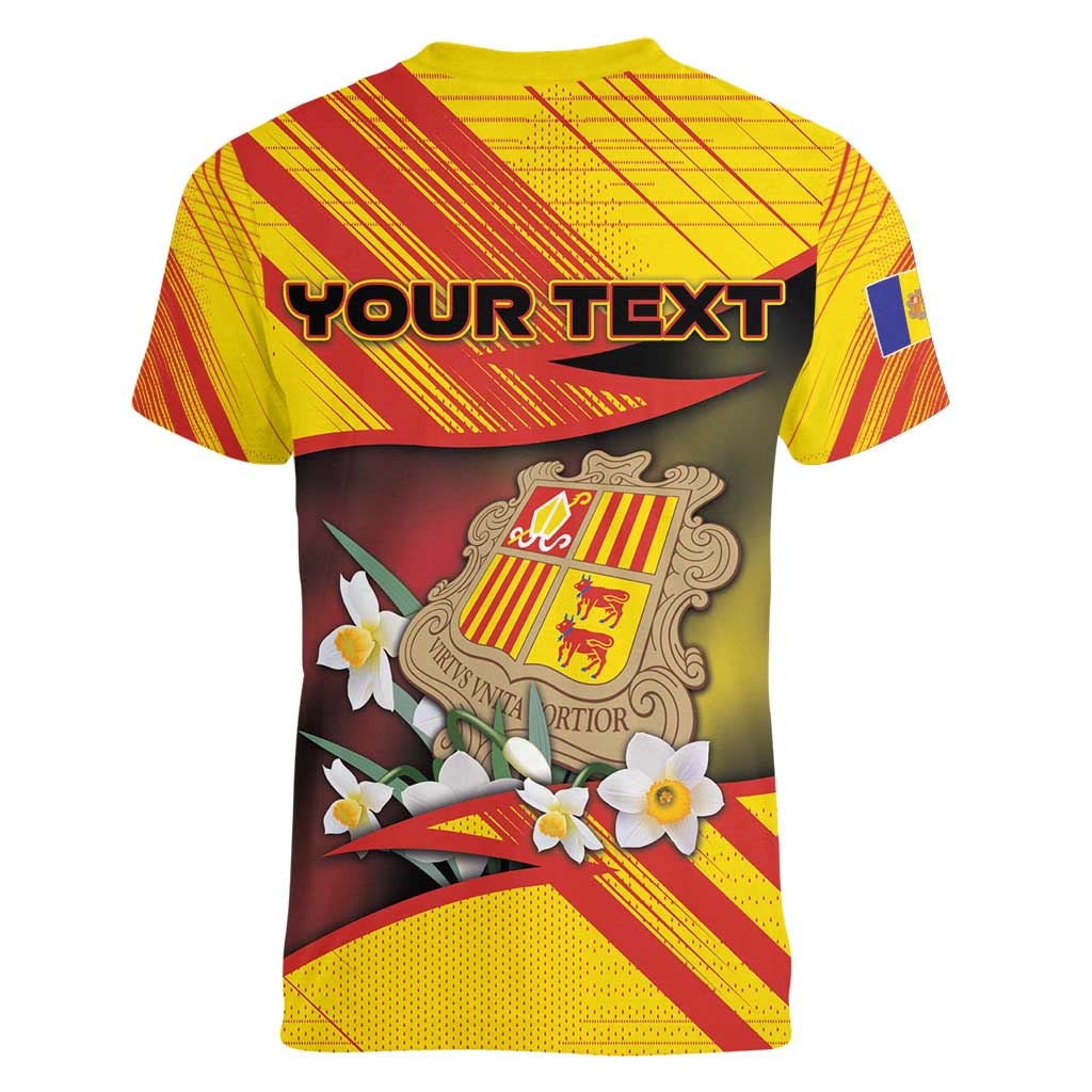 Personalized Andorra Women V-Neck T-Shirt The Grandalla Flowers With Symbol - Wonder Print Shop