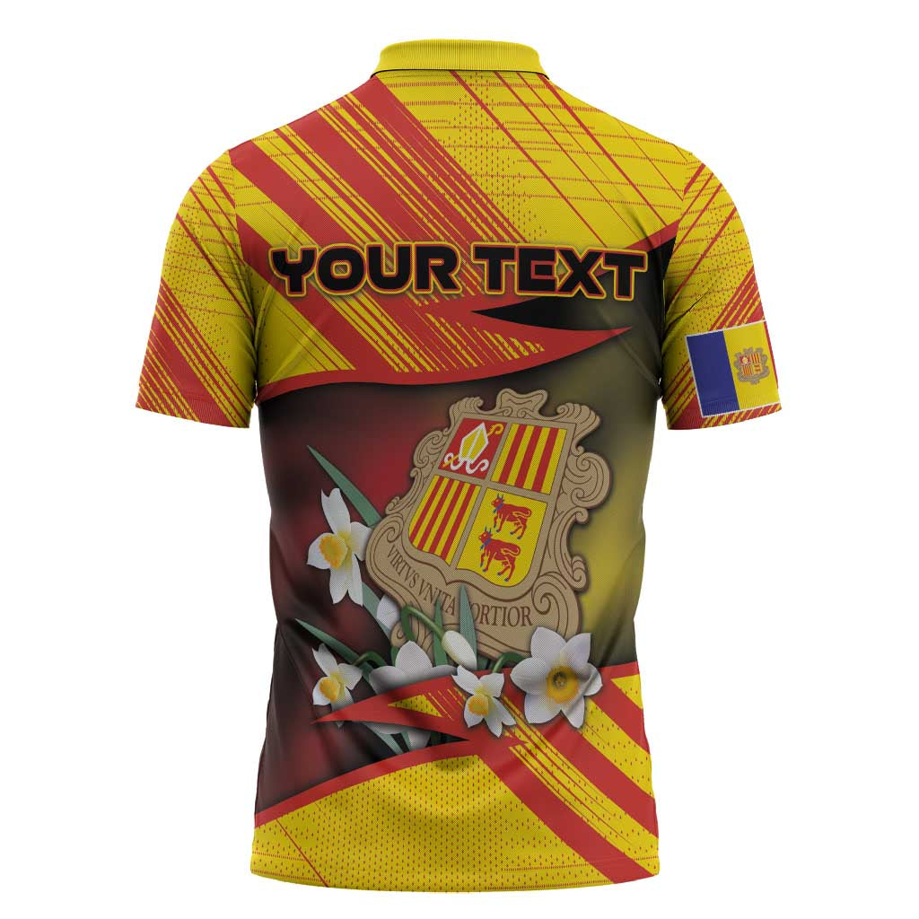 Personalized Andorra Zipper Polo Shirt The Grandalla Flowers With Symbol - Wonder Print Shop