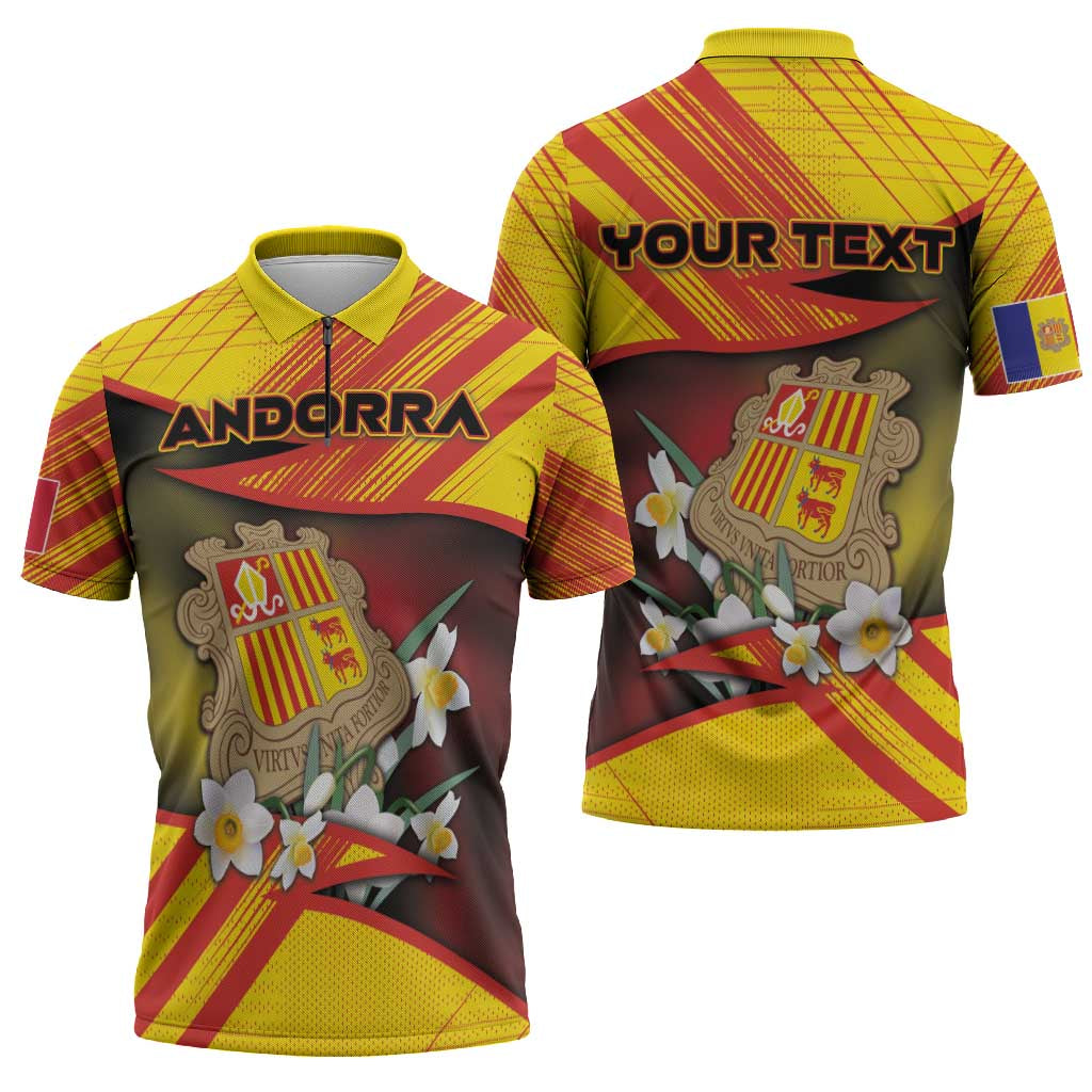 Personalized Andorra Zipper Polo Shirt The Grandalla Flowers With Symbol - Wonder Print Shop