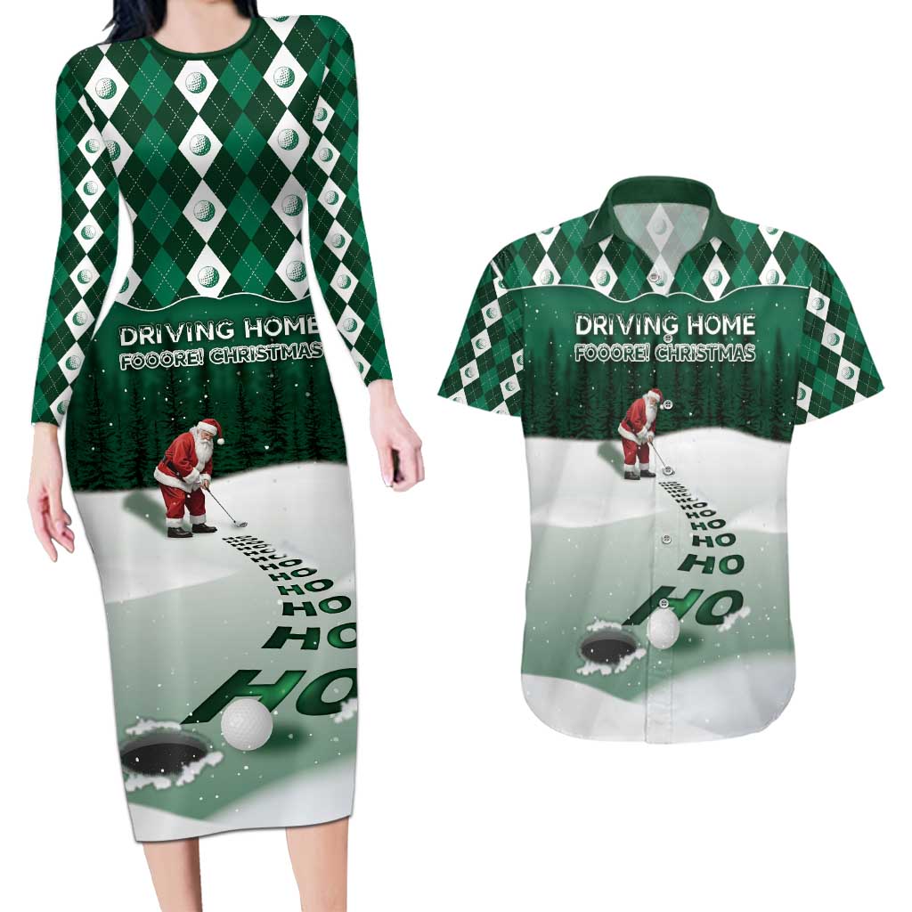 Golf Christmas Couples Matching Long Sleeve Bodycon Dress and Hawaiian Shirt Driving Home Fooore Xmas - Wonder Print Shop