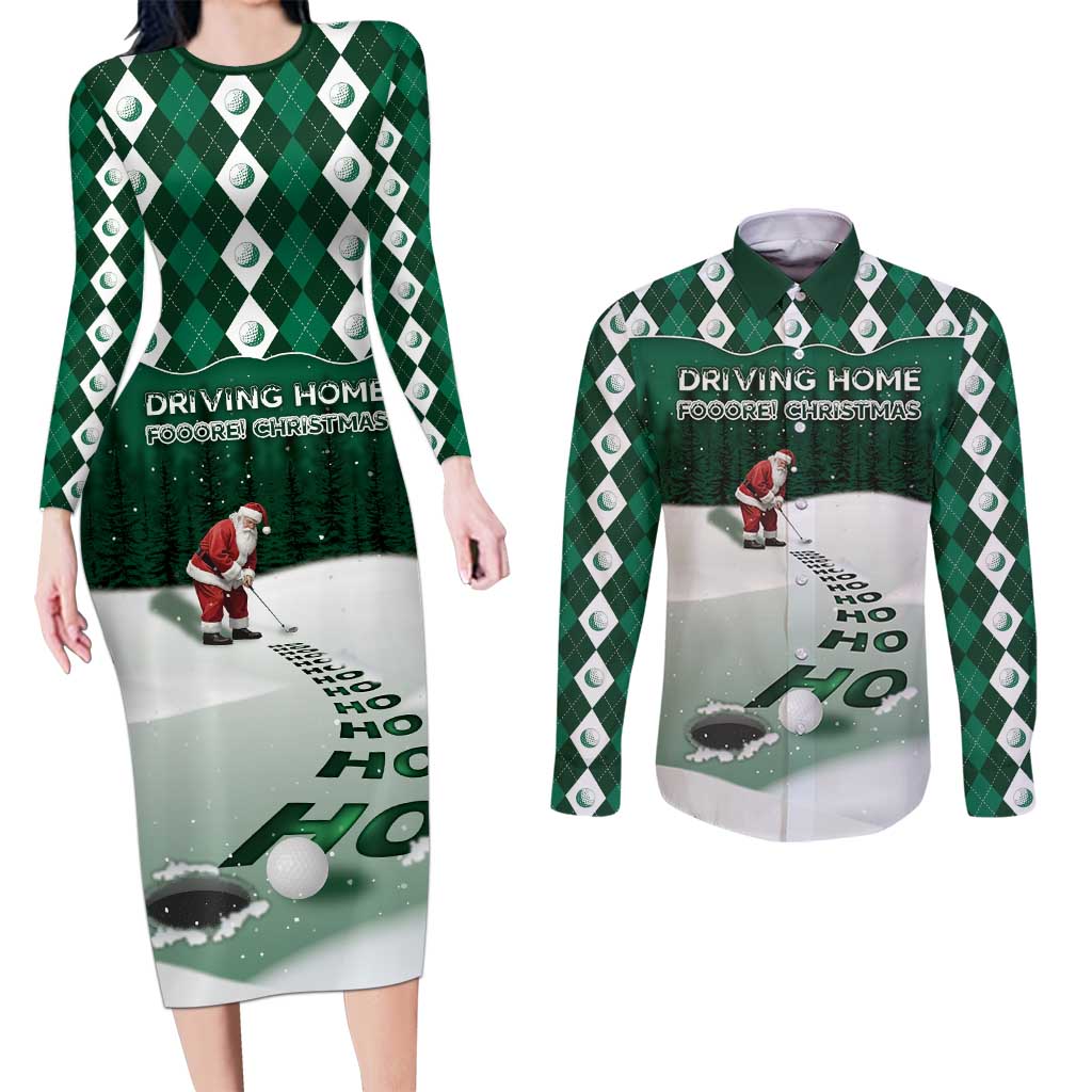Golf Christmas Couples Matching Long Sleeve Bodycon Dress and Long Sleeve Button Shirt Driving Home Fooore Xmas - Wonder Print Shop
