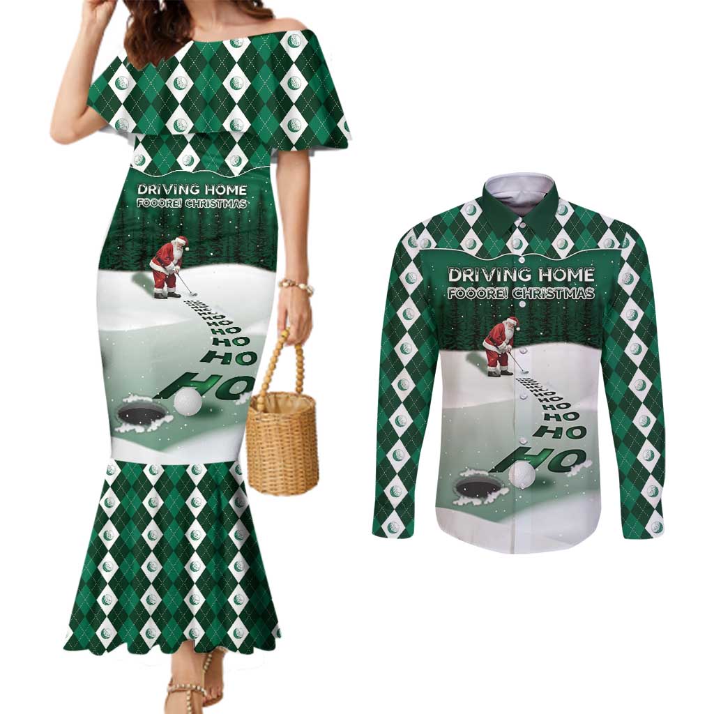 Golf Christmas Couples Matching Mermaid Dress and Long Sleeve Button Shirt Driving Home Fooore Xmas - Wonder Print Shop