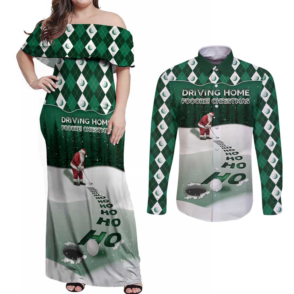 Golf Christmas Couples Matching Off Shoulder Maxi Dress and Long Sleeve Button Shirt Driving Home Fooore Xmas - Wonder Print Shop