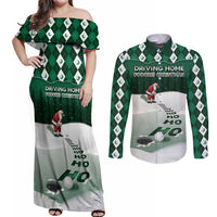 Golf Christmas Couples Matching Off Shoulder Maxi Dress and Long Sleeve Button Shirt Driving Home Fooore Xmas - Wonder Print Shop
