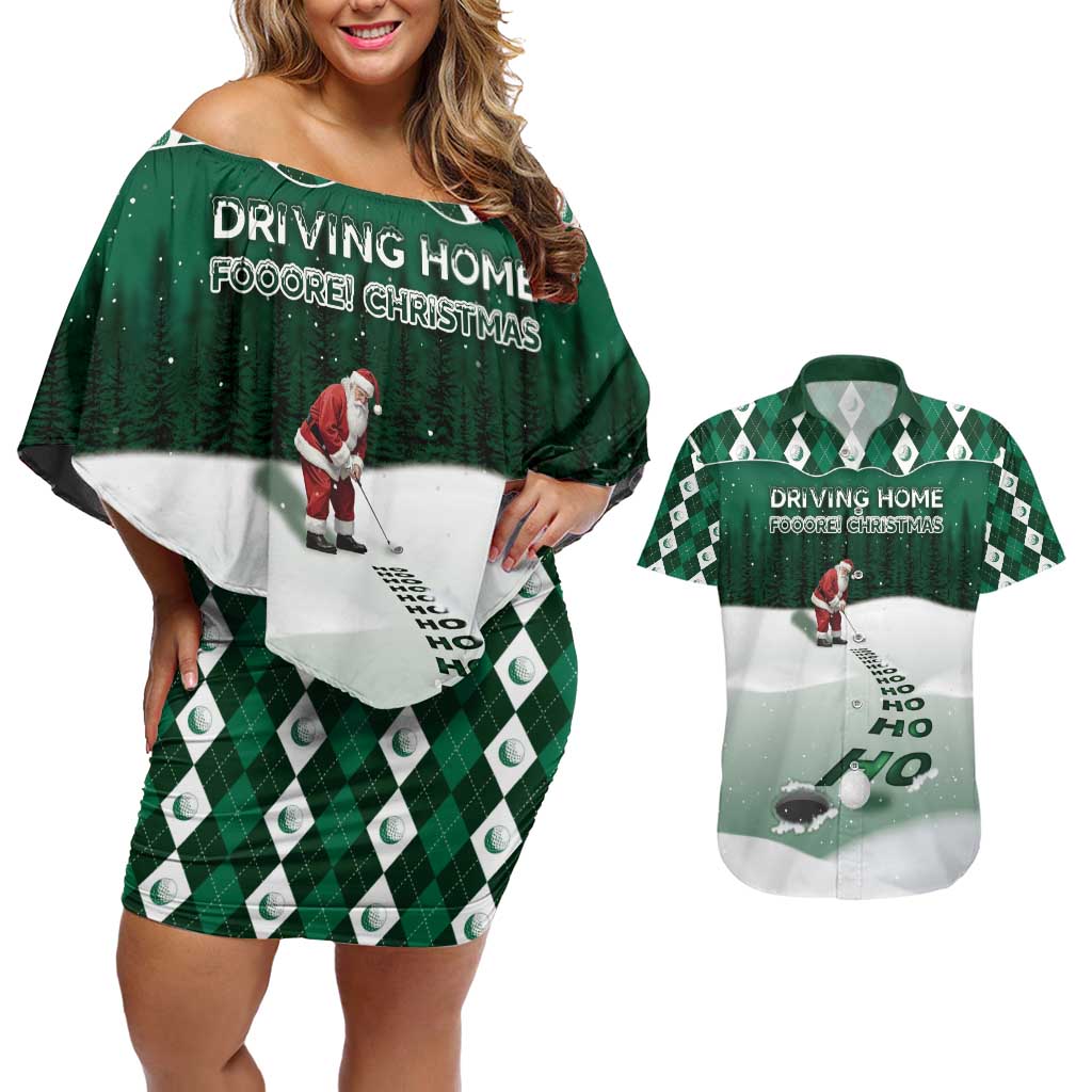 Golf Christmas Couples Matching Off Shoulder Short Dress and Hawaiian Shirt Driving Home Fooore Xmas - Wonder Print Shop