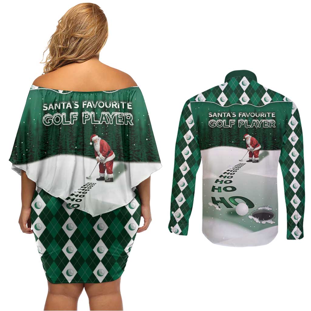 Golf Christmas Couples Matching Off Shoulder Short Dress and Long Sleeve Button Shirt Driving Home Fooore Xmas - Wonder Print Shop