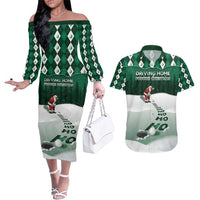 Golf Christmas Couples Matching Off The Shoulder Long Sleeve Dress and Hawaiian Shirt Driving Home Fooore Xmas - Wonder Print Shop