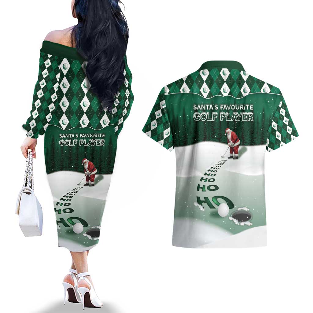 Golf Christmas Couples Matching Off The Shoulder Long Sleeve Dress and Hawaiian Shirt Driving Home Fooore Xmas - Wonder Print Shop