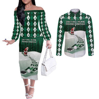 Golf Christmas Couples Matching Off The Shoulder Long Sleeve Dress and Long Sleeve Button Shirt Driving Home Fooore Xmas - Wonder Print Shop