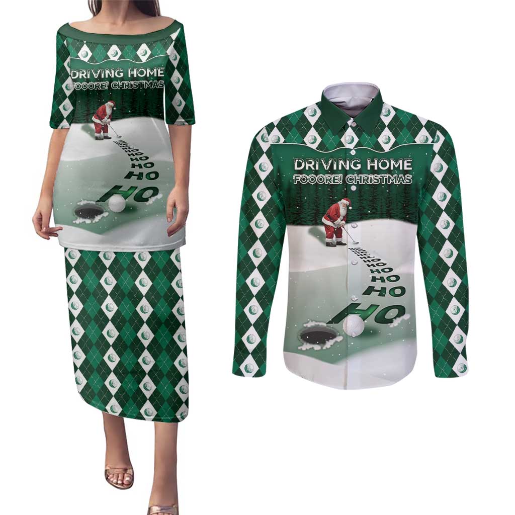 Golf Christmas Couples Matching Puletasi and Long Sleeve Button Shirt Driving Home Fooore Xmas - Wonder Print Shop