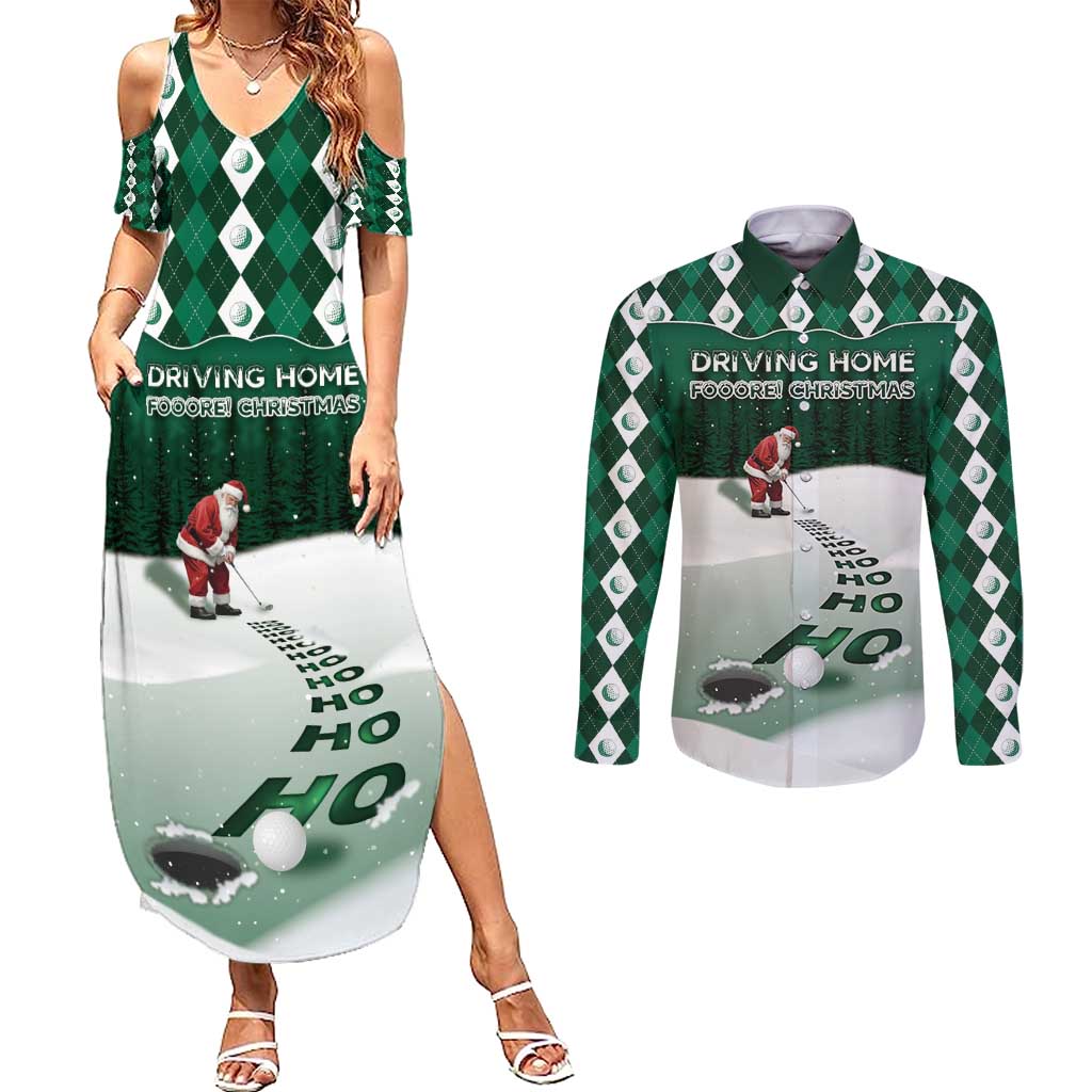 Golf Christmas Couples Matching Summer Maxi Dress and Long Sleeve Button Shirt Driving Home Fooore Xmas - Wonder Print Shop