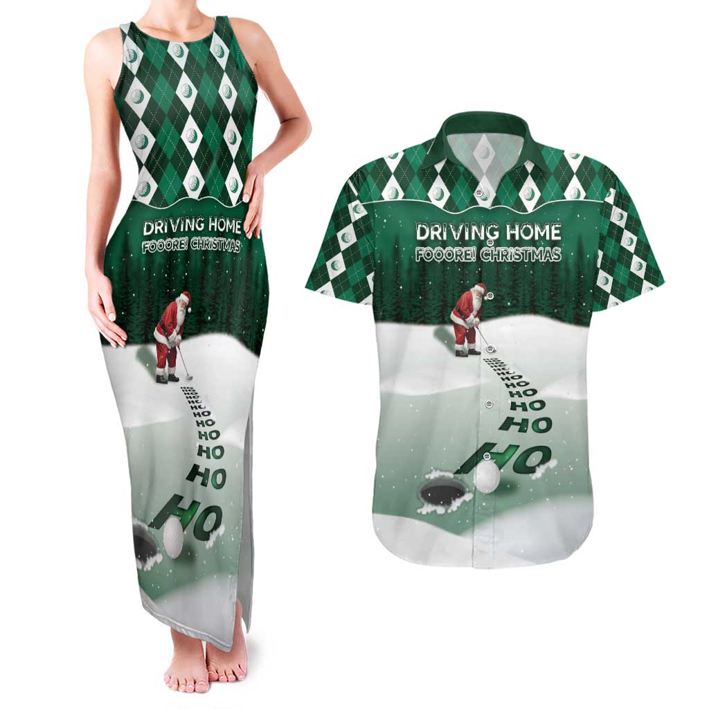 Golf Christmas Couples Matching Tank Maxi Dress and Hawaiian Shirt Driving Home Fooore Xmas - Wonder Print Shop