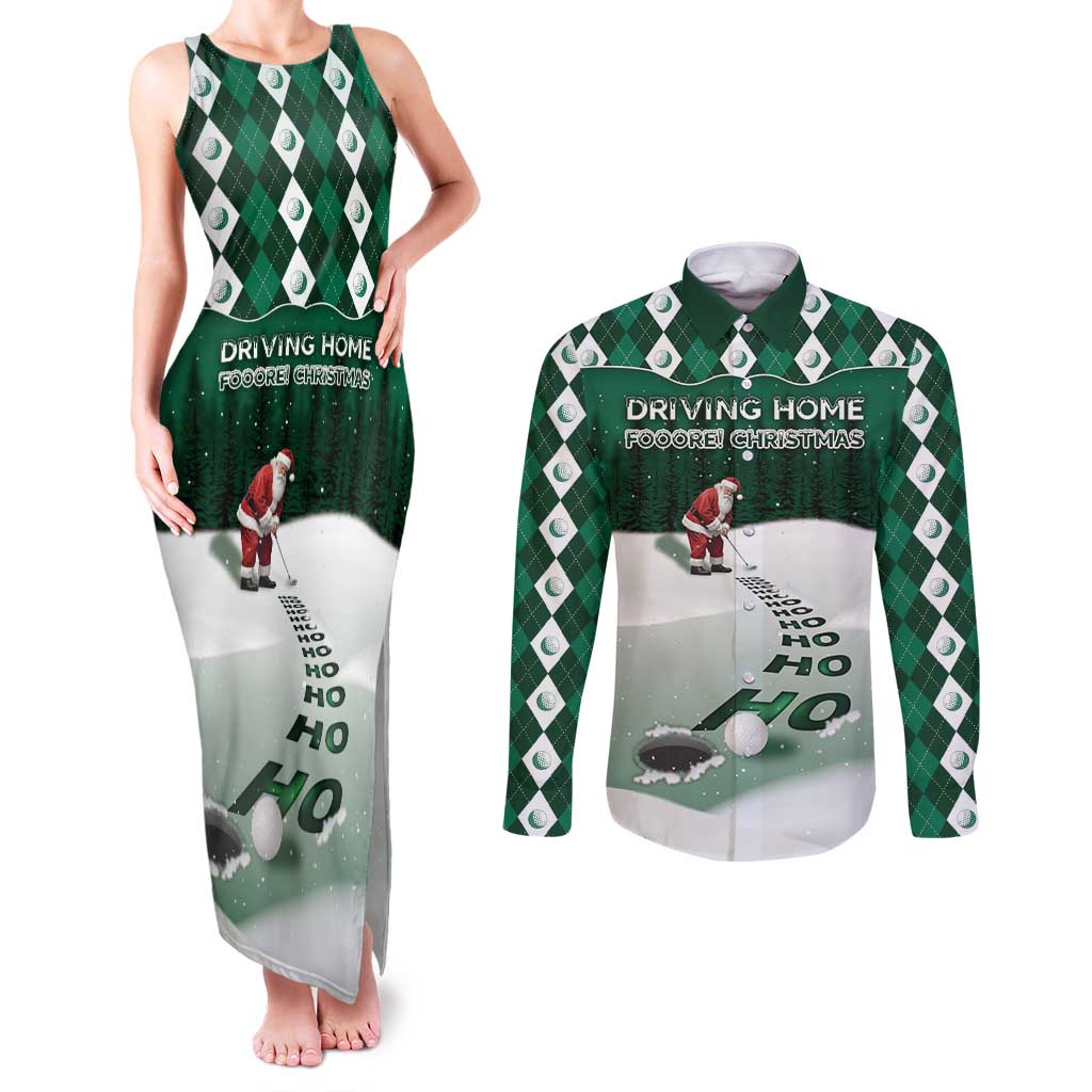 Golf Christmas Couples Matching Tank Maxi Dress and Long Sleeve Button Shirt Driving Home Fooore Xmas - Wonder Print Shop