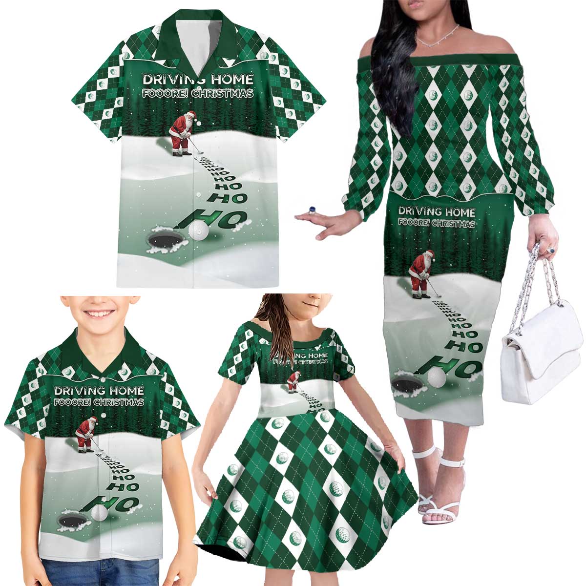 Golf Christmas Family Matching Off The Shoulder Long Sleeve Dress and Hawaiian Shirt Driving Home Fooore Xmas - Wonder Print Shop