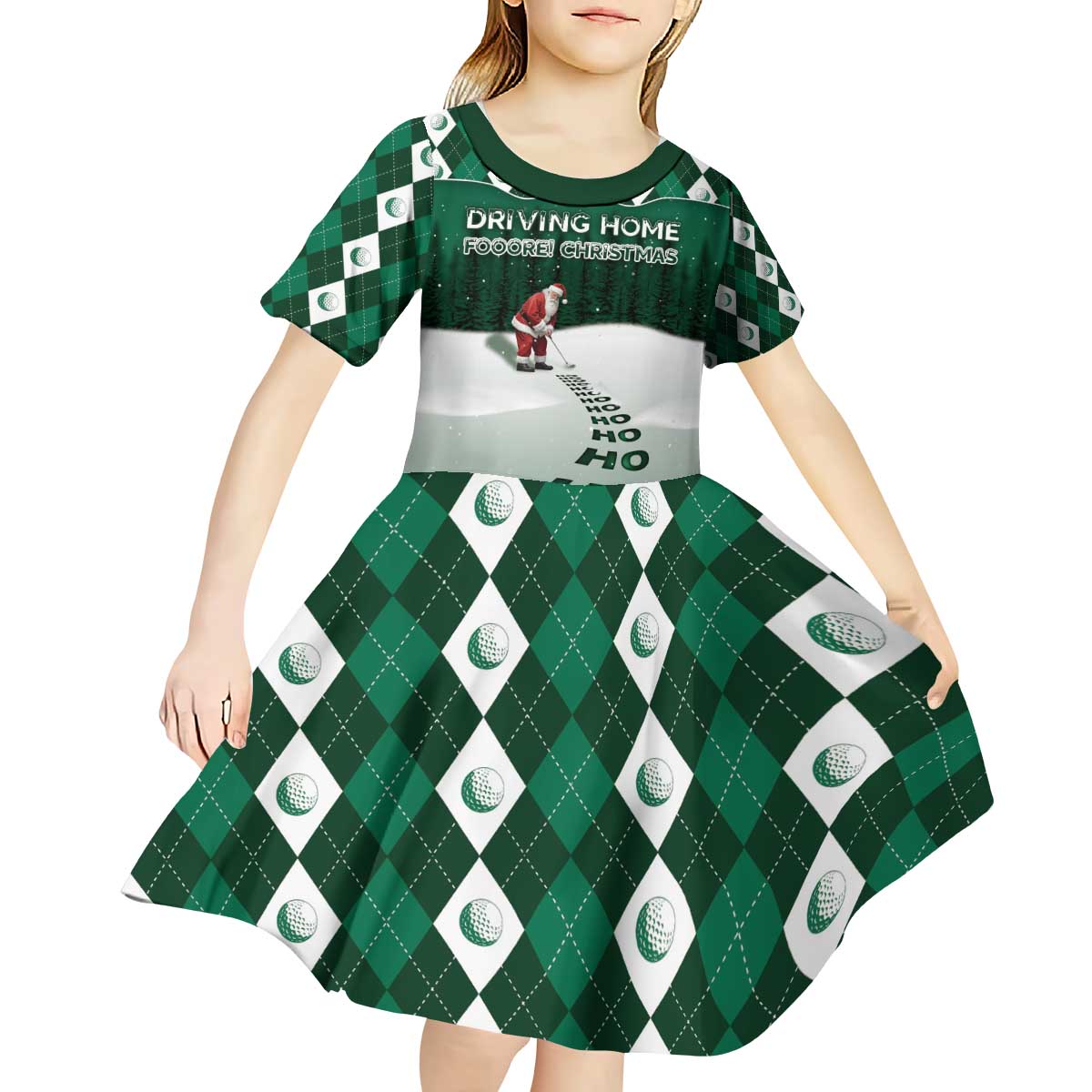 Golf Christmas Kid Short Sleeve Dress Driving Home Fooore Xmas - Wonder Print Shop