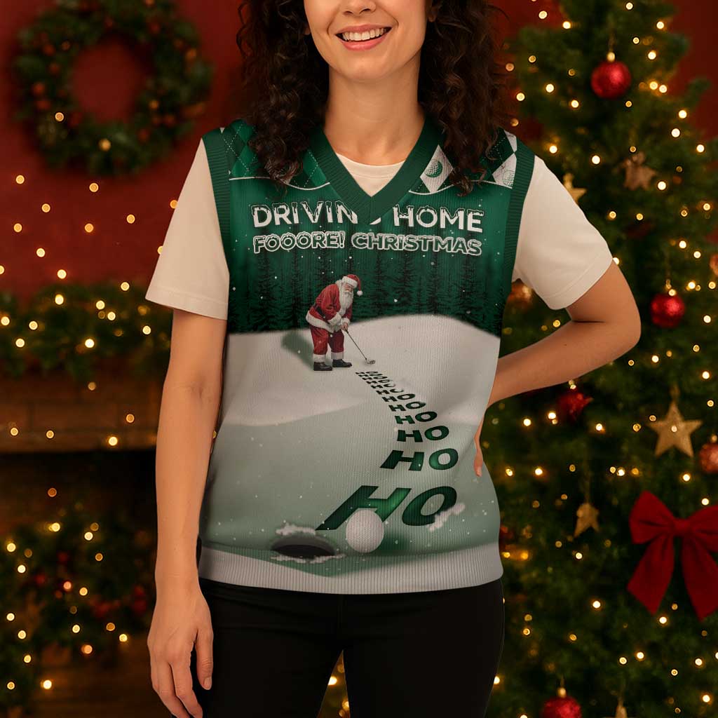 Golf Christmas Knitted V-Neck Vest Driving Home Fooore Xmas - Wonder Print Shop