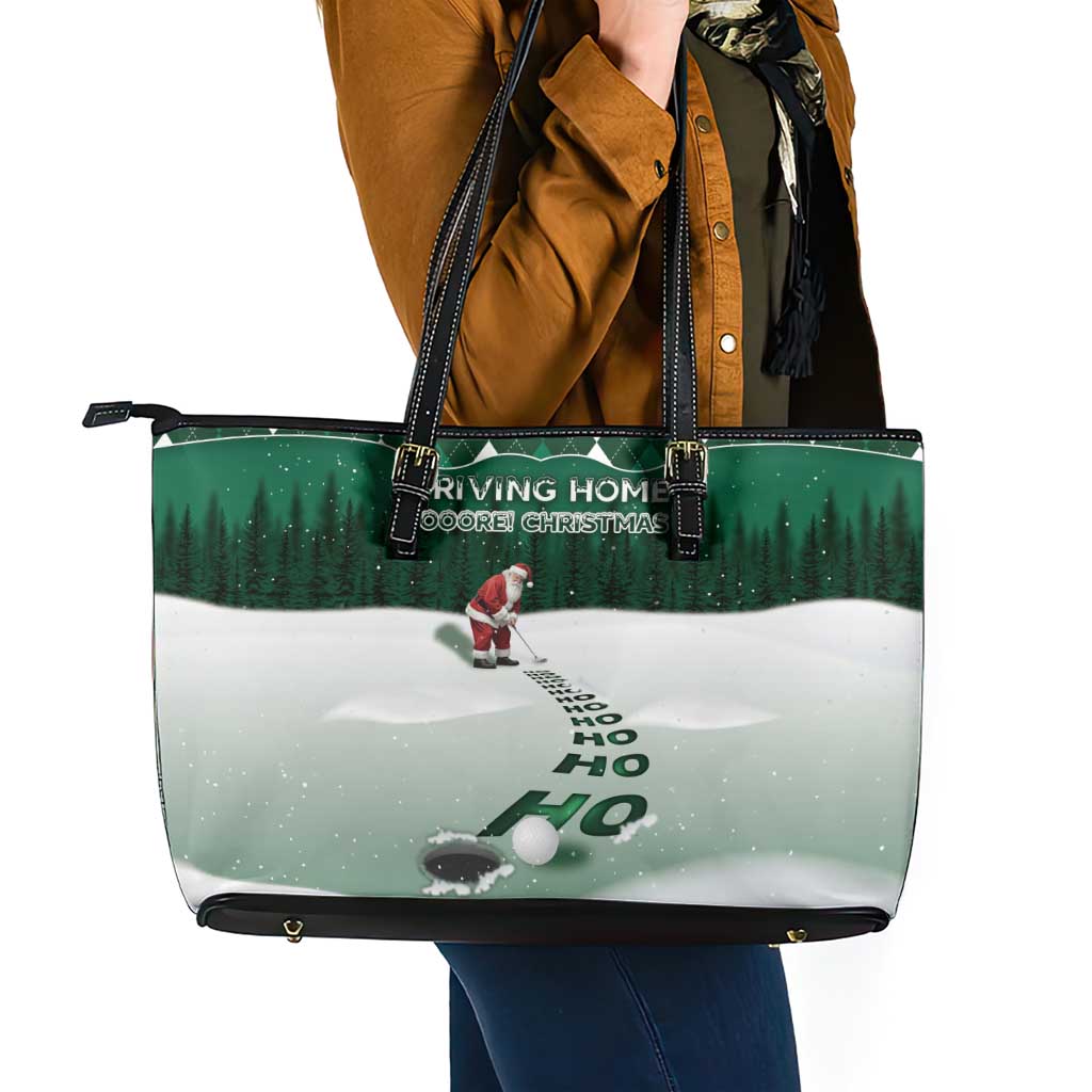 Golf Christmas Leather Tote Bag Driving Home Fooore Xmas - Wonder Print Shop
