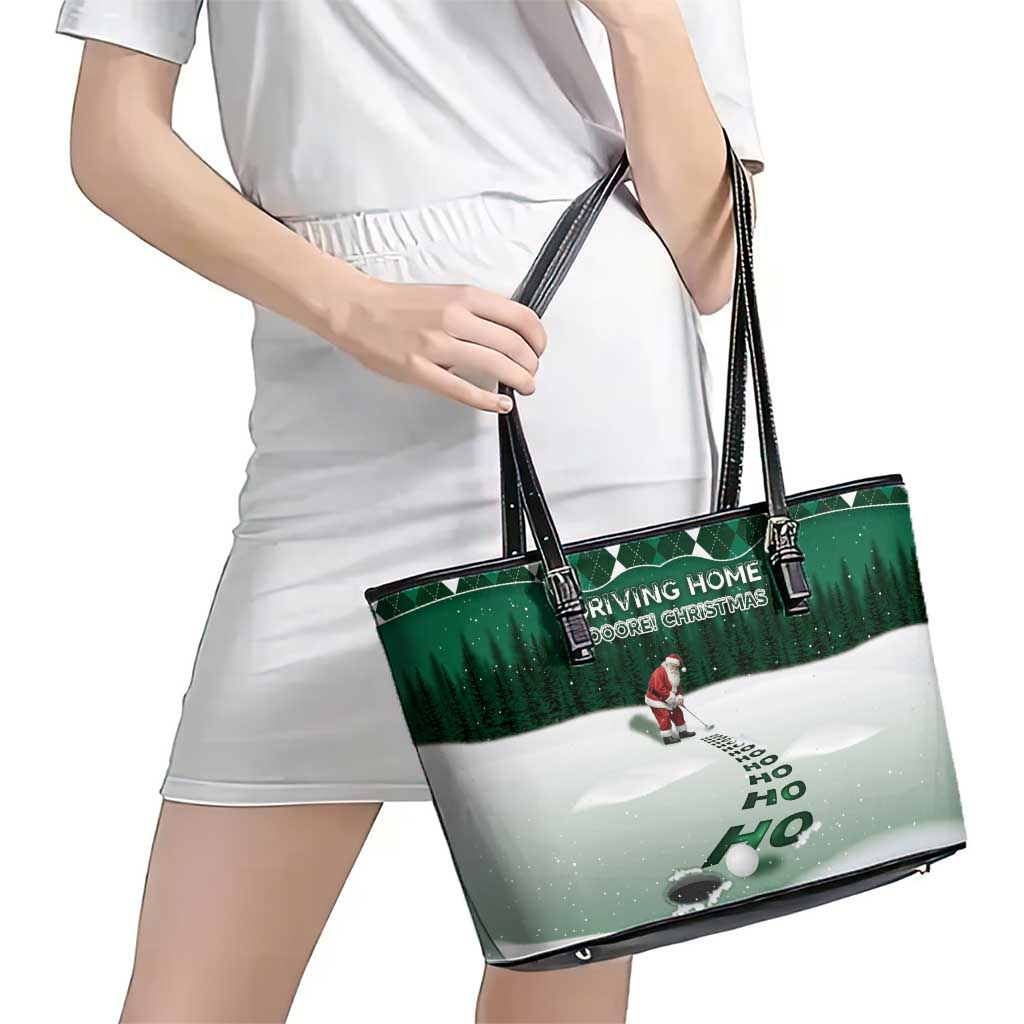 Golf Christmas Leather Tote Bag Driving Home Fooore Xmas - Wonder Print Shop