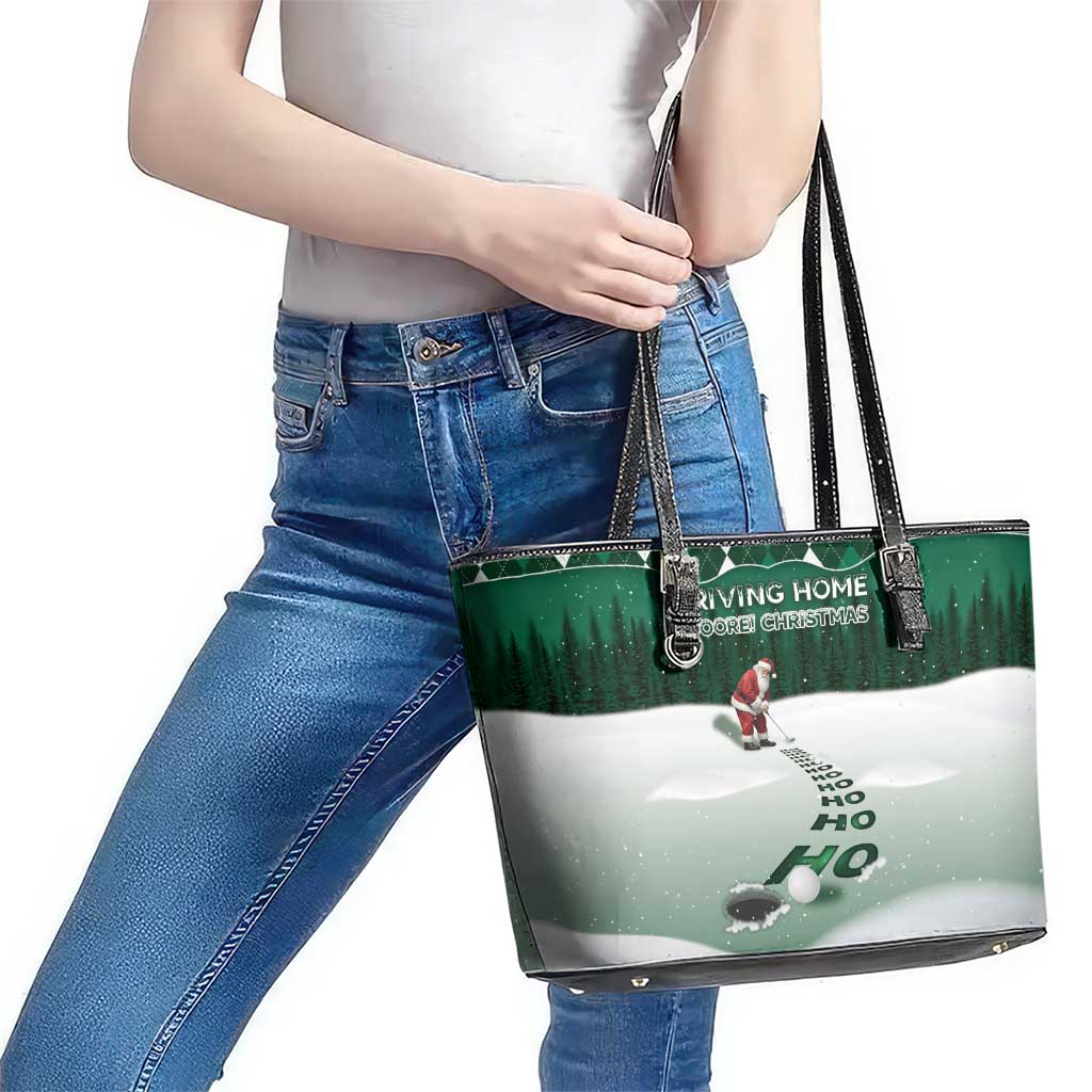 Golf Christmas Leather Tote Bag Driving Home Fooore Xmas - Wonder Print Shop