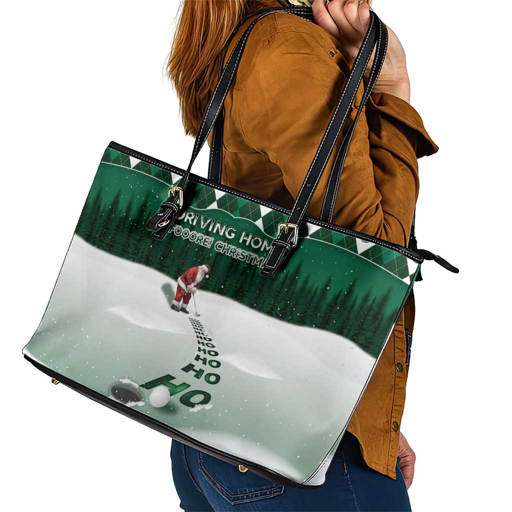 Golf Christmas Leather Tote Bag Driving Home Fooore Xmas - Wonder Print Shop
