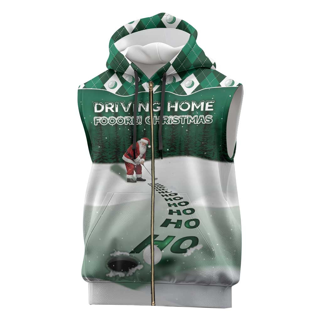Golf Christmas Sleeveless Zip Hoodie Driving Home Fooore Xmas - Wonder Print Shop