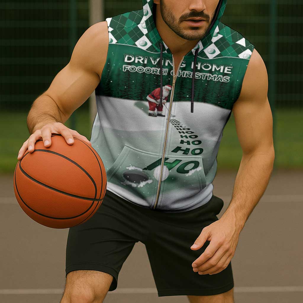 Golf Christmas Sleeveless Zip Hoodie Driving Home Fooore Xmas - Wonder Print Shop