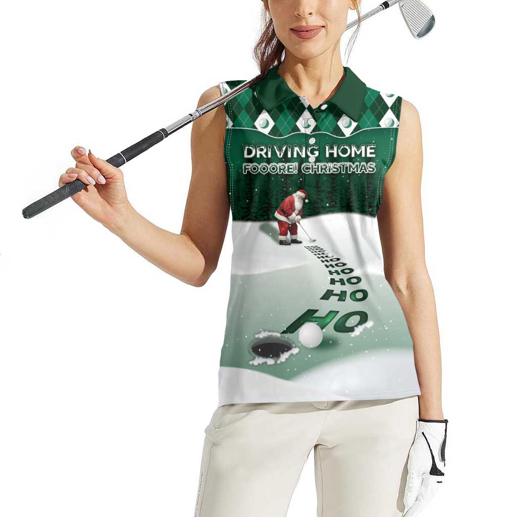 Golf Christmas Women Sleeveless Polo Shirt Driving Home Fooore Xmas - Wonder Print Shop