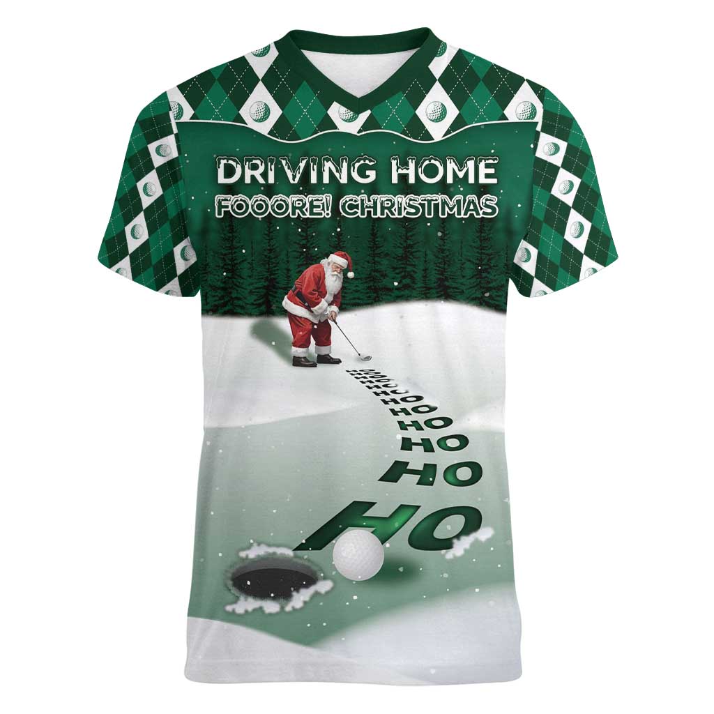 Golf Christmas Women V-Neck T-Shirt Driving Home Fooore Xmas - Wonder Print Shop
