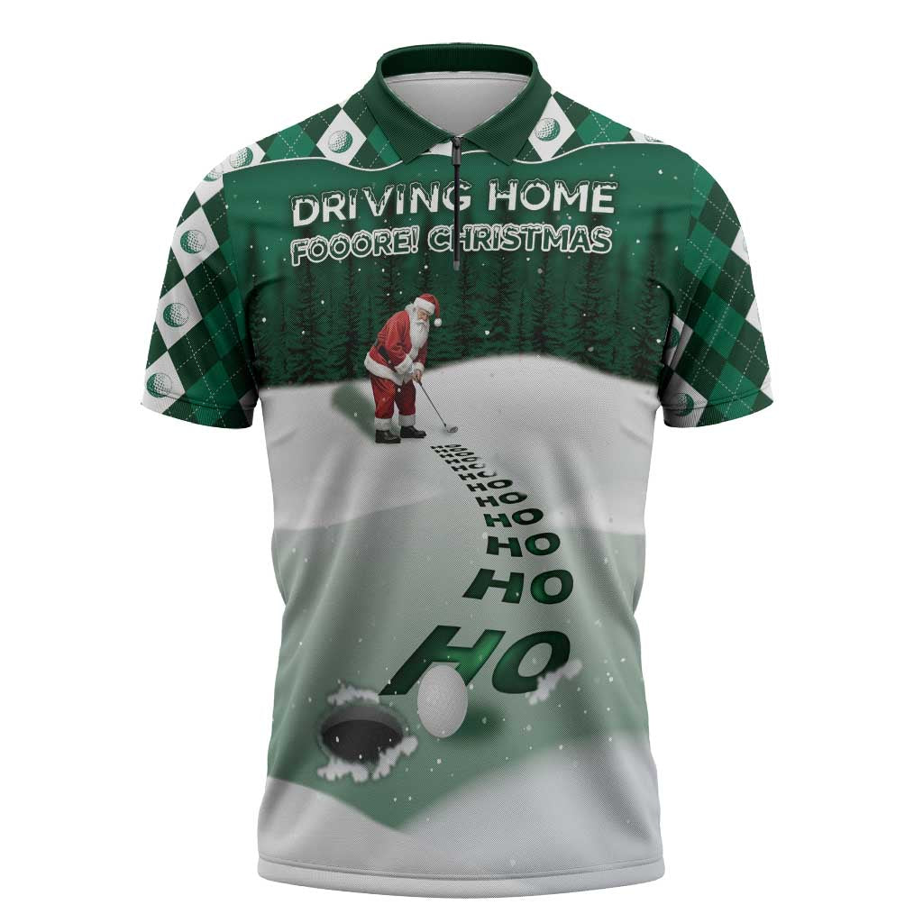 Golf Christmas Zipper Polo Shirt Driving Home Fooore Xmas - Wonder Print Shop