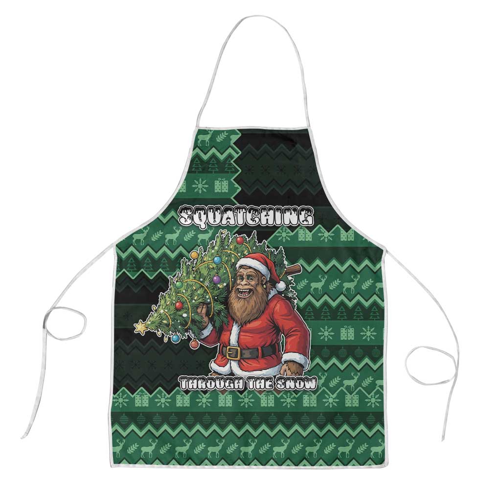 Bigfoot Christmas Apron Squatching Through The Snow - Wonder Print Shop