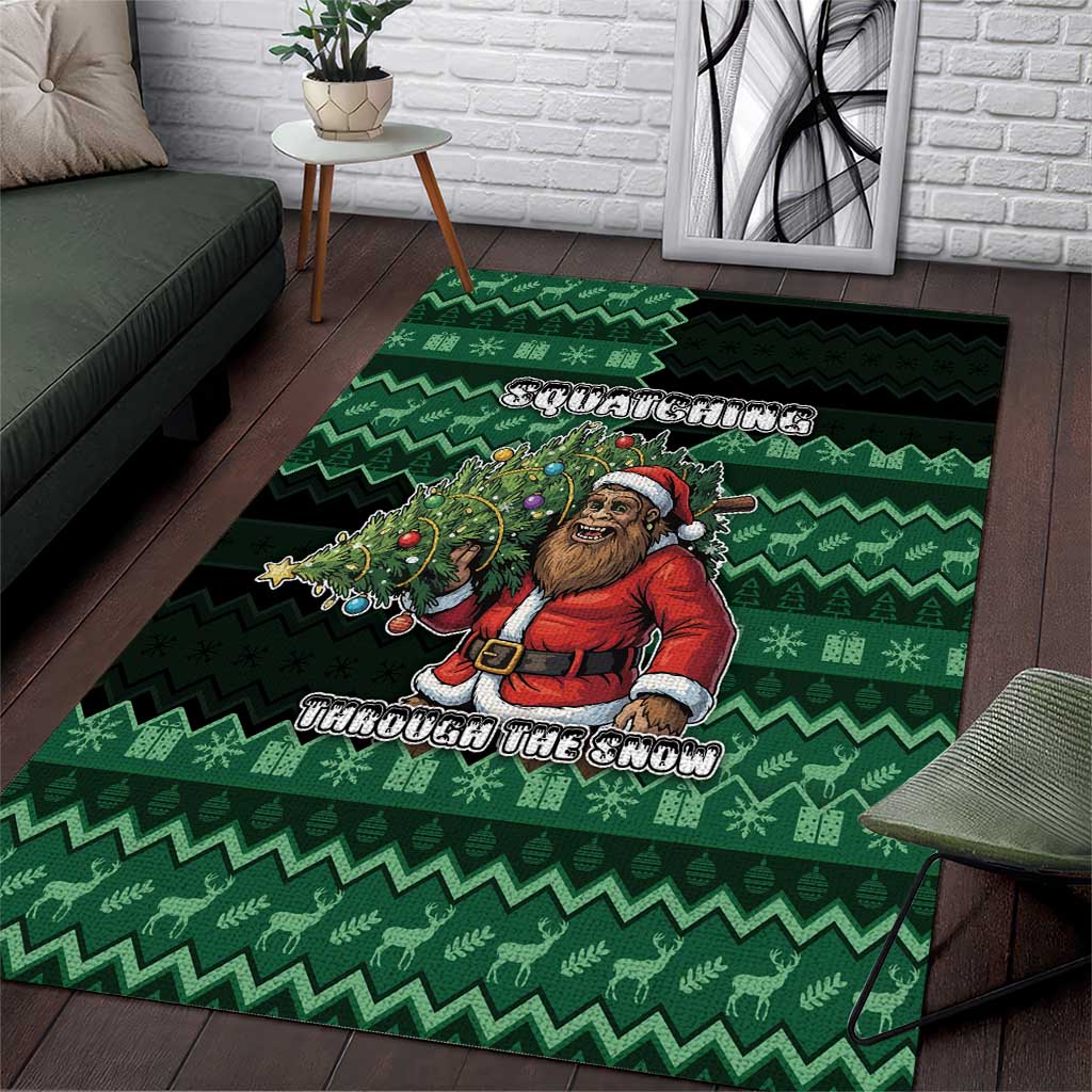 Bigfoot Christmas Area Rug Squatching Through The Snow - Wonder Print Shop