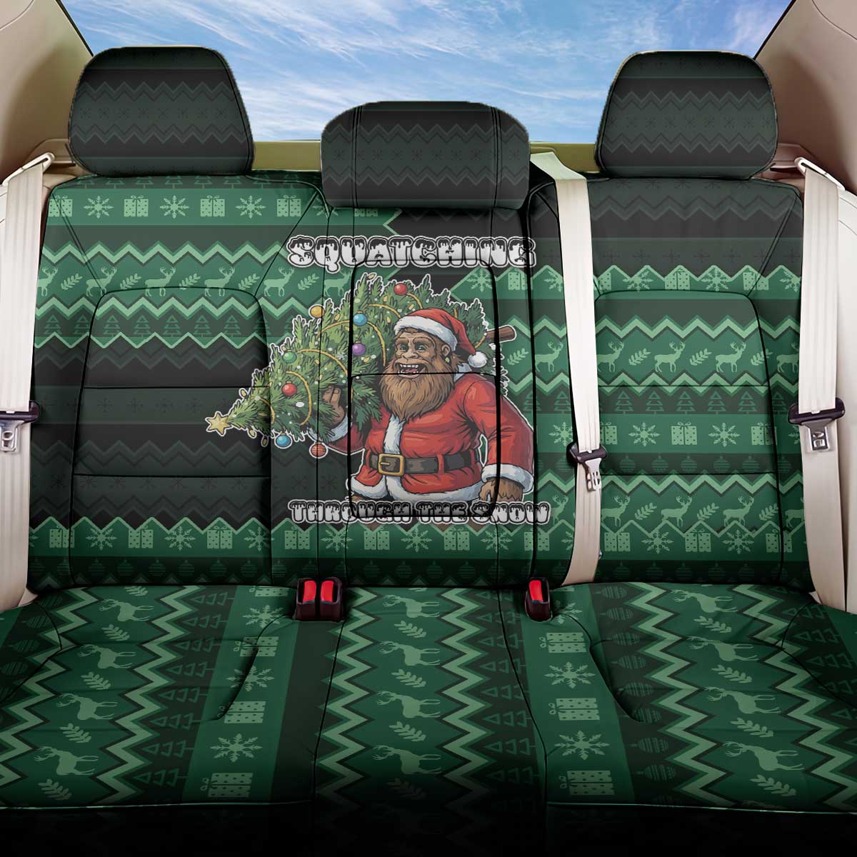 Bigfoot Christmas Back Car Seat Cover Squatching Through The Snow - Wonder Print Shop