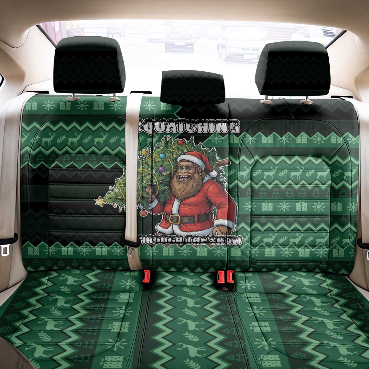 Bigfoot Christmas Back Car Seat Cover Squatching Through The Snow - Wonder Print Shop