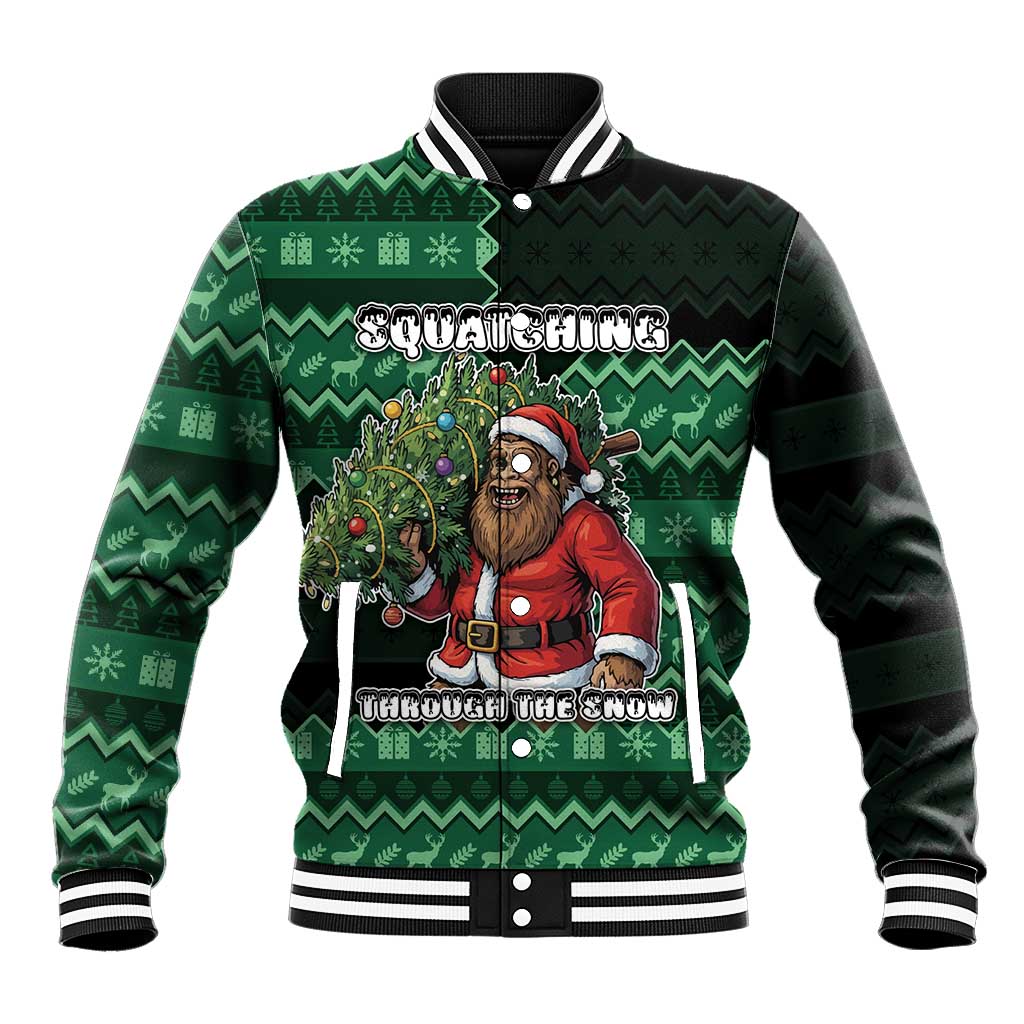 Bigfoot Christmas Baseball Jacket Squatching Through The Snow - Wonder Print Shop
